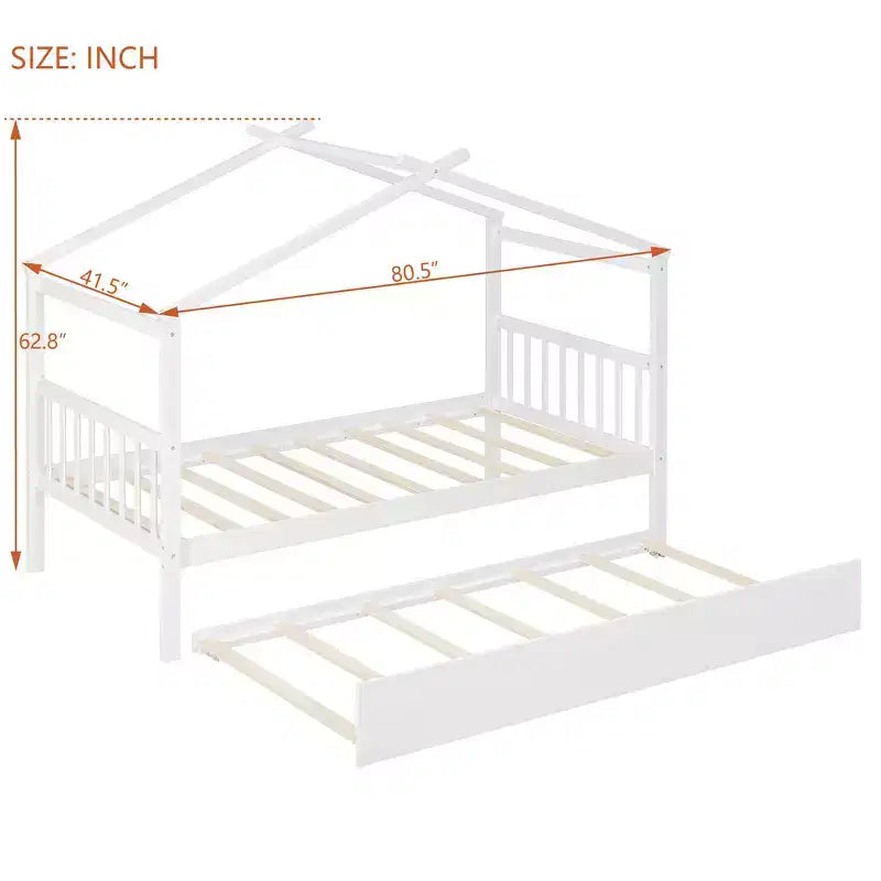 Lit cabane en bois double Whisen avec lit gigogne double
