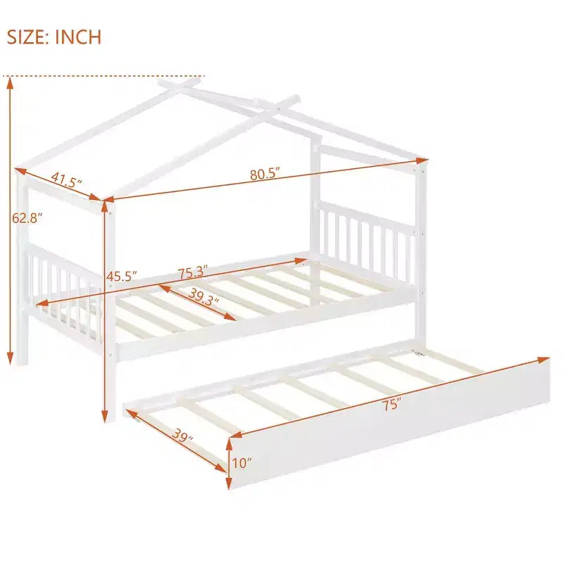 Lit cabane en bois double Whisen avec lit gigogne double
