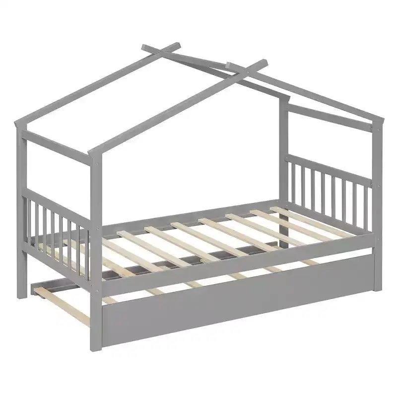Lit cabane en bois double Whisen avec lit gigogne double