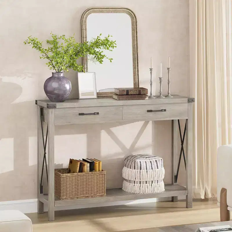 Coolmee Table console de 31 pouces avec tiroirs et étagère ouverte, petite table de canapé à 2 niveaux pour entrée, salon, couloir