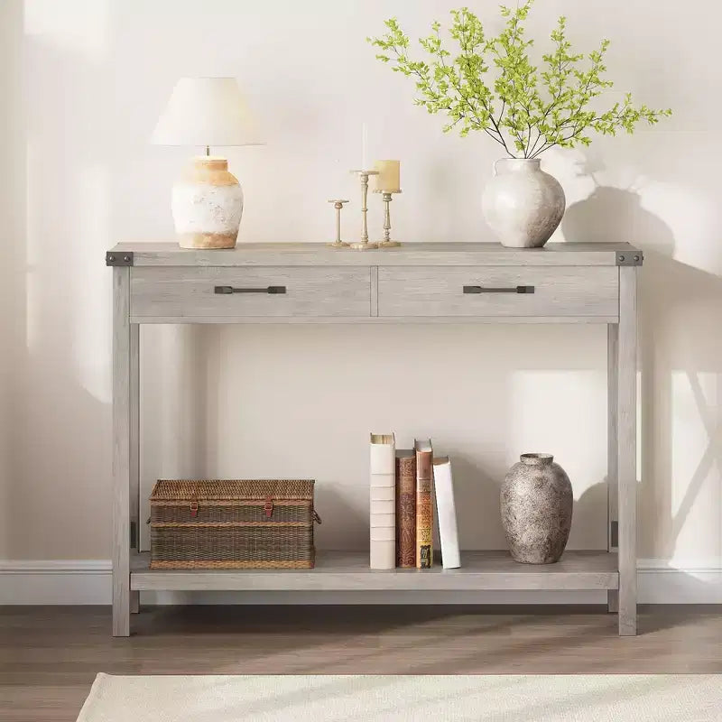 Coolmee Table console de 31 pouces avec tiroirs et étagère ouverte, petite table de canapé à 2 niveaux pour entrée, salon, couloir