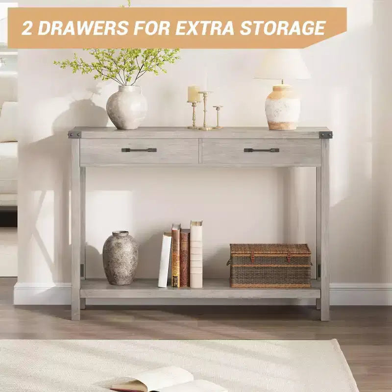 Coolmee Table console de 31 pouces avec tiroirs et étagère ouverte, petite table de canapé à 2 niveaux pour entrée, salon, couloir