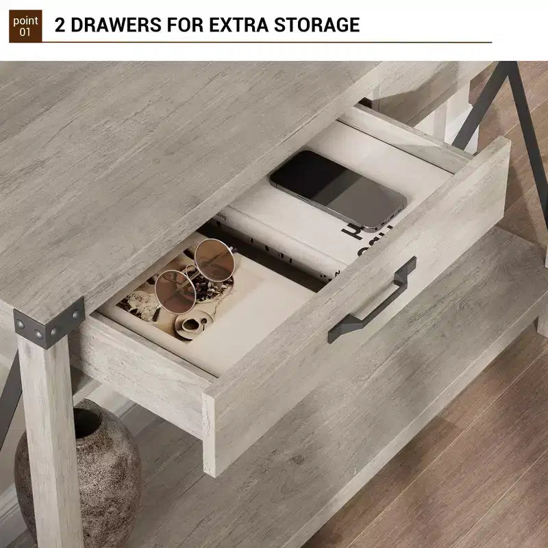 Coolmee Table console de 31 pouces avec tiroirs et étagère ouverte, petite table de canapé à 2 niveaux pour entrée, salon, couloir