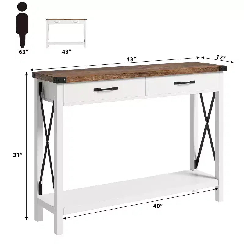 Coolmee Table console de 31 pouces avec tiroirs et étagère ouverte, petite table de canapé à 2 niveaux pour entrée, salon, couloir