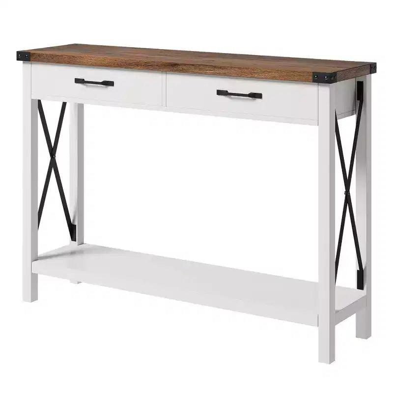 Coolmee Table console de 31 pouces avec tiroirs et étagère ouverte, petite table de canapé à 2 niveaux pour entrée, salon, couloir