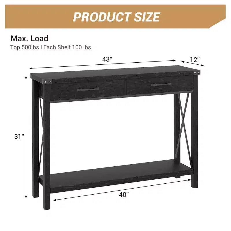 Coolmee Table console de 31 pouces avec tiroirs et étagère ouverte, petite table de canapé à 2 niveaux pour entrée, salon, couloir