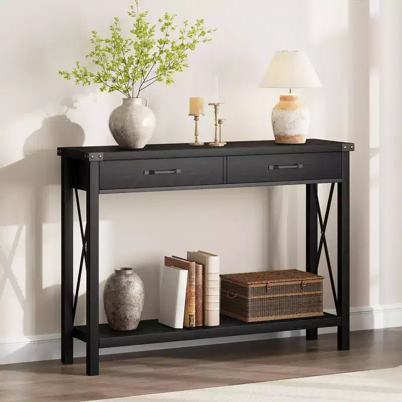 Coolmee Table console de 31 pouces avec tiroirs et étagère ouverte, petite table de canapé à 2 niveaux pour entrée, salon, couloir
