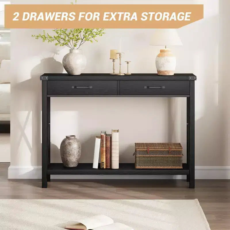 Coolmee Table console de 31 pouces avec tiroirs et étagère ouverte, petite table de canapé à 2 niveaux pour entrée, salon, couloir