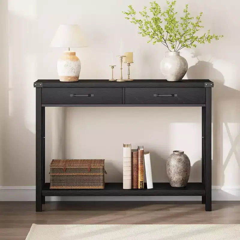 Coolmee Table console de 31 pouces avec tiroirs et étagère ouverte, petite table de canapé à 2 niveaux pour entrée, salon, couloir