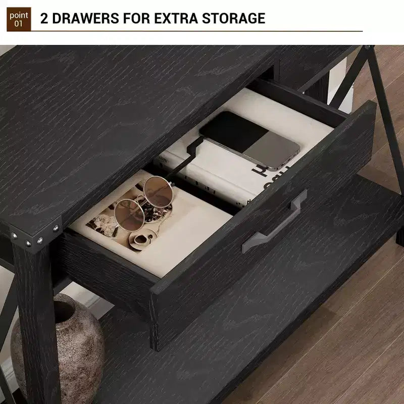 Coolmee Table console de 31 pouces avec tiroirs et étagère ouverte, petite table de canapé à 2 niveaux pour entrée, salon, couloir