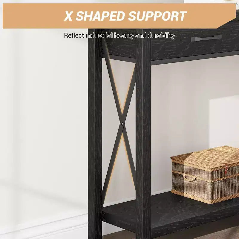 Coolmee Table console de 31 pouces avec tiroirs et étagère ouverte, petite table de canapé à 2 niveaux pour entrée, salon, couloir