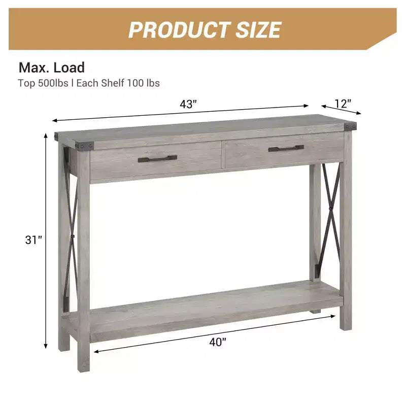 Coolmee Table console de 31 pouces avec tiroirs et étagère ouverte, petite table de canapé à 2 niveaux pour entrée, salon, couloir