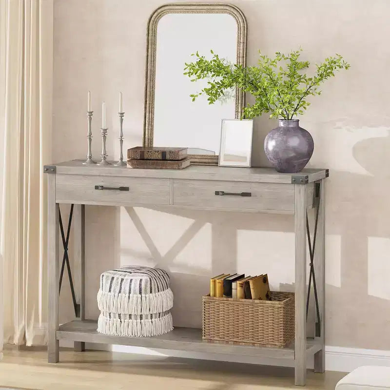Coolmee Table console de 31 pouces avec tiroirs et étagère ouverte, petite table de canapé à 2 niveaux pour entrée, salon, couloir
