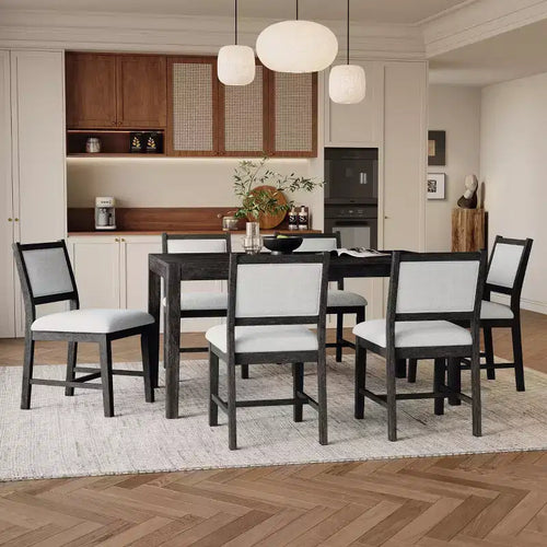 Ensemble de salle à manger rétro 7 pièces avec table rectangulaire et 6 chaises rembourrées