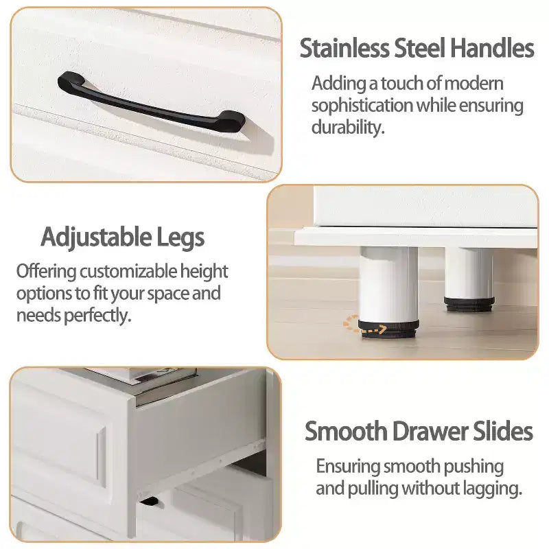 Sandinrayli Commode 3 Tiroirs, Table de Chevet Moderne Petites Commodes à Tiroirs Commodes de Placard en Bois avec Poignées en Acier, Blanc