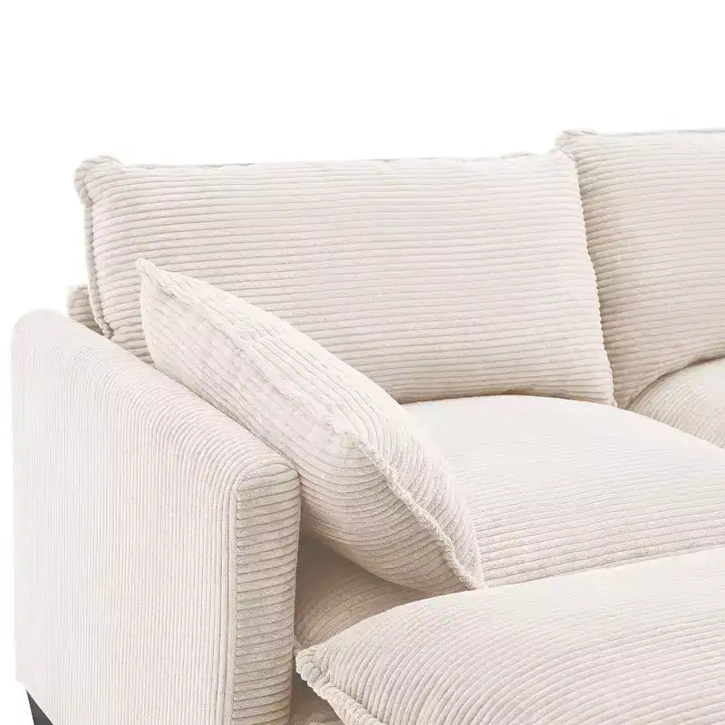 Canapé sectionnel en velours côtelé en forme de U Hyleory, canapé 4 places avec 2 poufs mobiles, mobilier de salon modulable