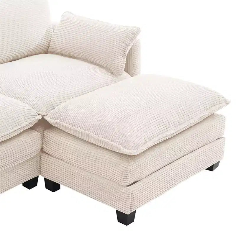 Canapé sectionnel en velours côtelé en forme de U Hyleory, canapé 4 places avec 2 poufs mobiles, mobilier de salon modulable