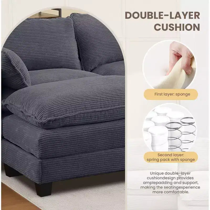 Canapé sectionnel en velours côtelé en forme de U Hyleory, canapé 4 places avec 2 poufs mobiles, mobilier de salon modulable