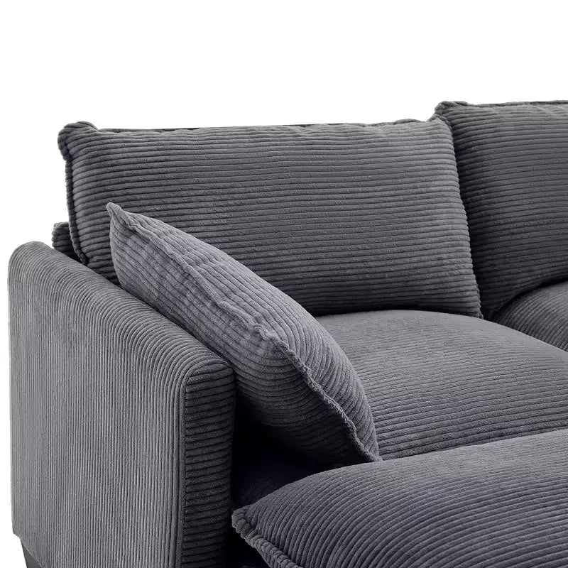 Canapé sectionnel en velours côtelé en forme de U Hyleory, canapé 4 places avec 2 poufs mobiles, mobilier de salon modulable