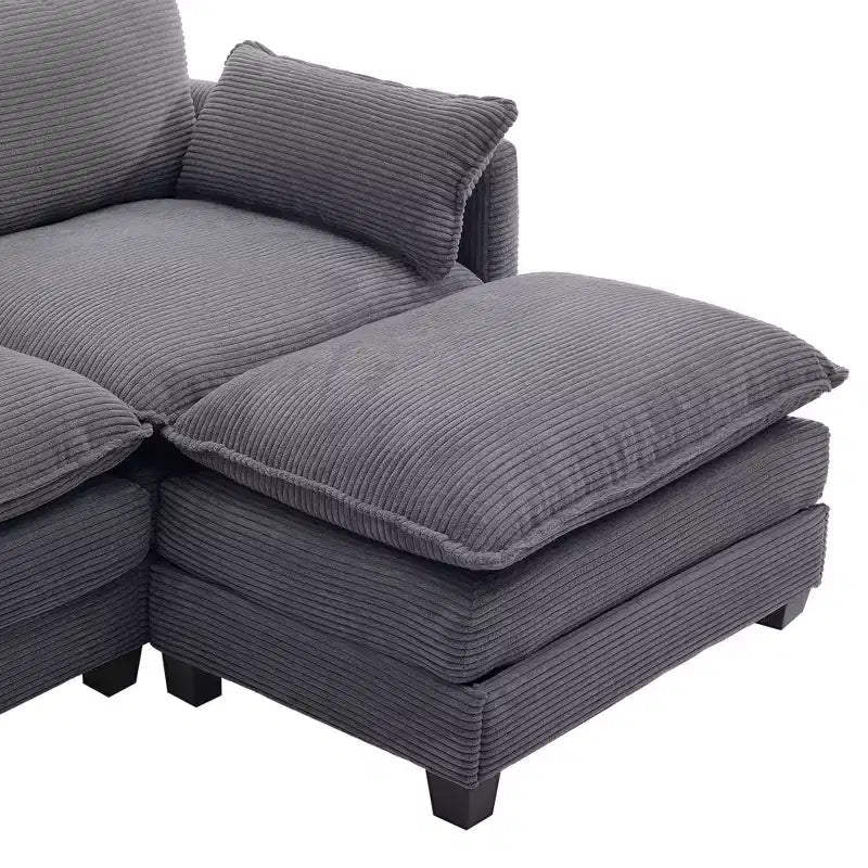 Canapé sectionnel en velours côtelé en forme de U Hyleory, canapé 4 places avec 2 poufs mobiles, mobilier de salon modulable