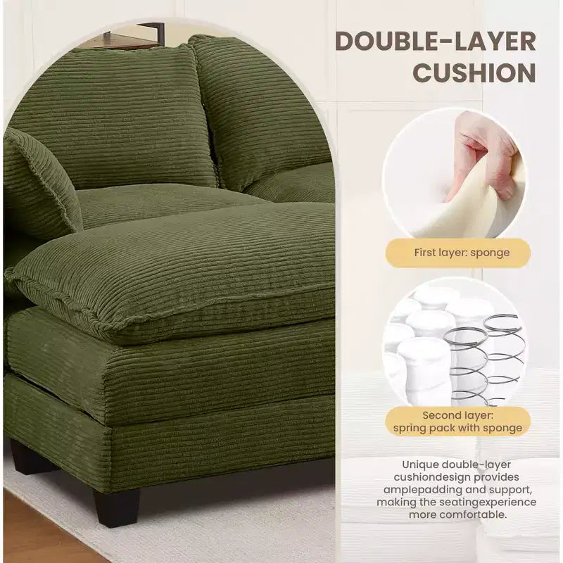 Canapé sectionnel en velours côtelé en forme de U Hyleory, canapé 4 places avec 2 poufs mobiles, mobilier de salon modulable