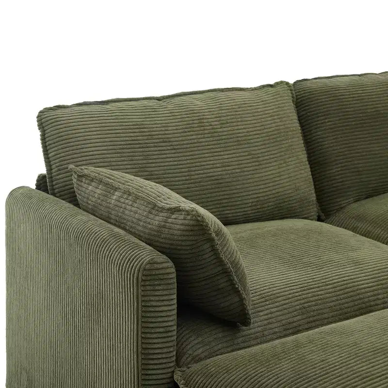 Canapé sectionnel en velours côtelé en forme de U Hyleory, canapé 4 places avec 2 poufs mobiles, mobilier de salon modulable