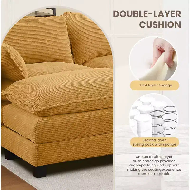 Canapé sectionnel en velours côtelé en forme de U Hyleory, canapé 4 places avec 2 poufs mobiles, mobilier de salon modulable