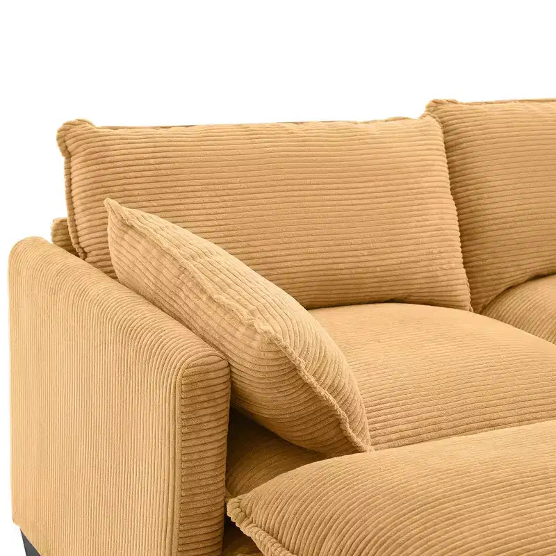 Canapé sectionnel en velours côtelé en forme de U Hyleory, canapé 4 places avec 2 poufs mobiles, mobilier de salon modulable