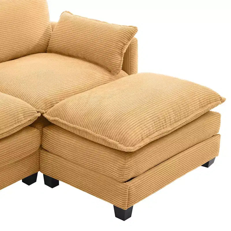 Canapé sectionnel en velours côtelé en forme de U Hyleory, canapé 4 places avec 2 poufs mobiles, mobilier de salon modulable