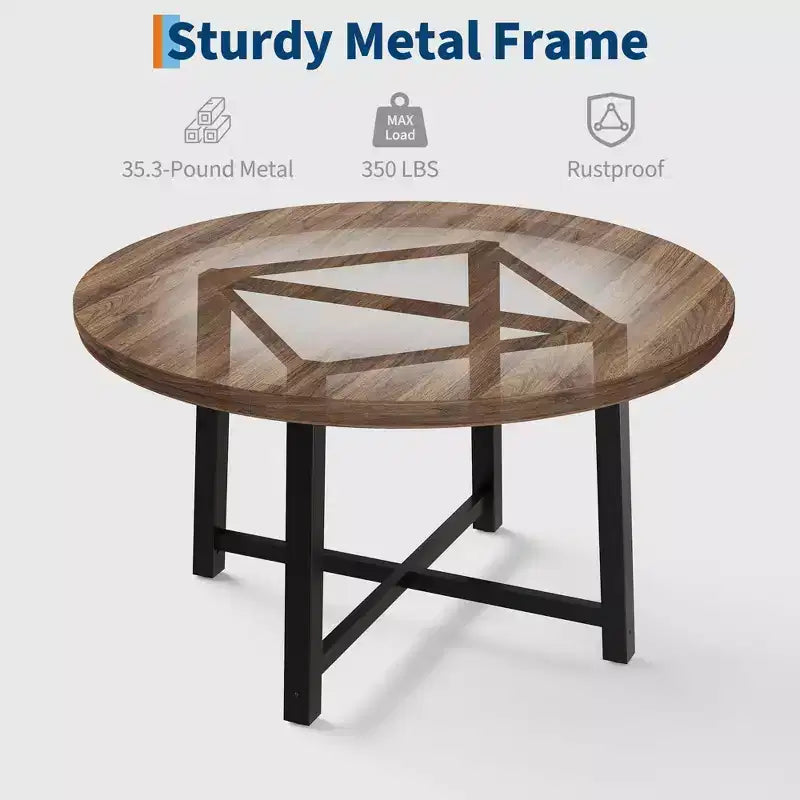 Coolmee Table à Manger Ronde de 47 Pouces, Table de Dîner Industrielle pour 4 à 6 Personnes, Table de Cuisine en Bois avec Cadre Métallique Robuste (Chaises non incluses)