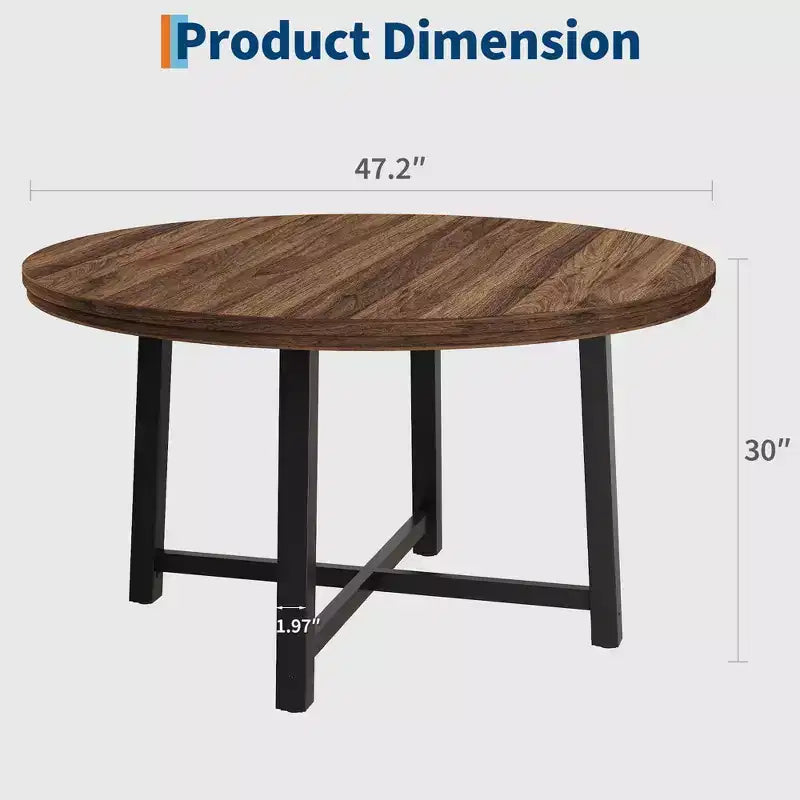 Coolmee Table à Manger Ronde de 47 Pouces, Table de Dîner Industrielle pour 4 à 6 Personnes, Table de Cuisine en Bois avec Cadre Métallique Robuste (Chaises non incluses)