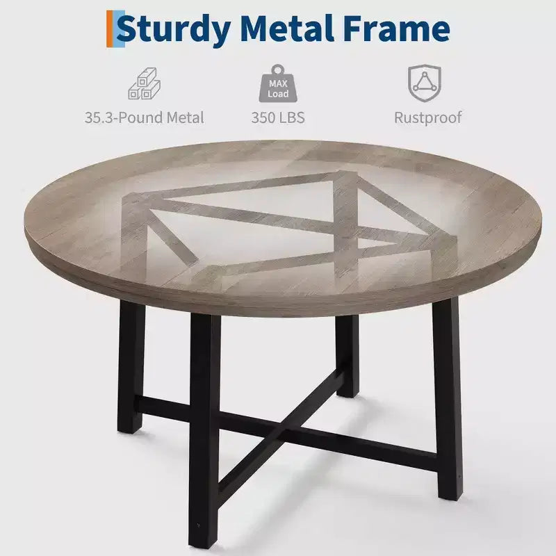 Coolmee Table à Manger Ronde de 47 Pouces, Table de Dîner Industrielle pour 4 à 6 Personnes, Table de Cuisine en Bois avec Cadre Métallique Robuste (Chaises non incluses)