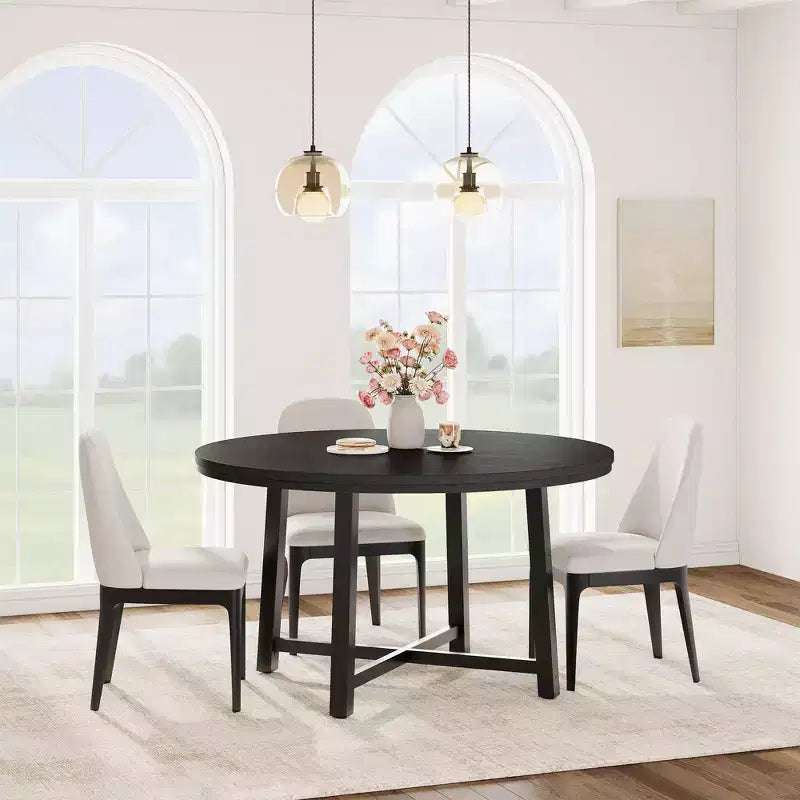 Coolmee Table à Manger Ronde de 47 Pouces, Table de Dîner Industrielle pour 4 à 6 Personnes, Table de Cuisine en Bois avec Cadre Métallique Robuste (Chaises non incluses)