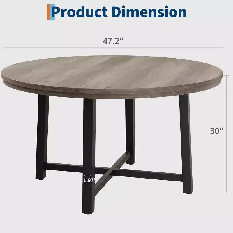 Coolmee Table à Manger Ronde de 47 Pouces, Table de Dîner Industrielle pour 4 à 6 Personnes, Table de Cuisine en Bois avec Cadre Métallique Robuste (Chaises non incluses)