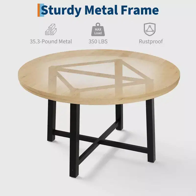 Coolmee Table à Manger Ronde de 47 Pouces, Table de Dîner Industrielle pour 4 à 6 Personnes, Table de Cuisine en Bois avec Cadre Métallique Robuste (Chaises non incluses)