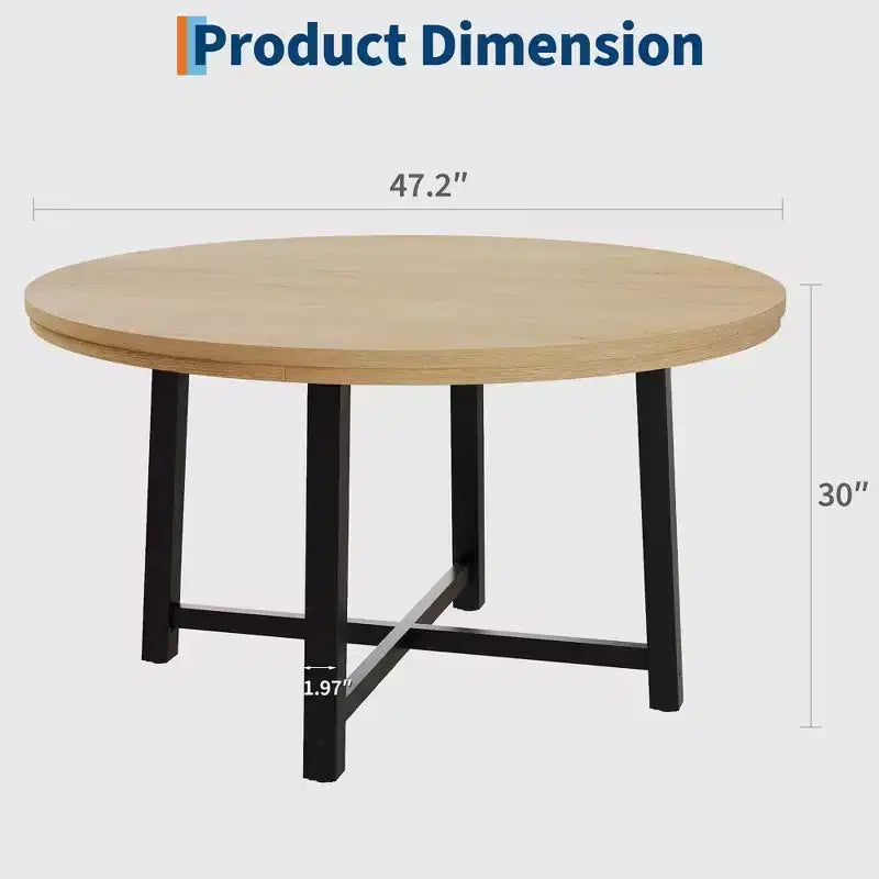 Coolmee Table à Manger Ronde de 47 Pouces, Table de Dîner Industrielle pour 4 à 6 Personnes, Table de Cuisine en Bois avec Cadre Métallique Robuste (Chaises non incluses)
