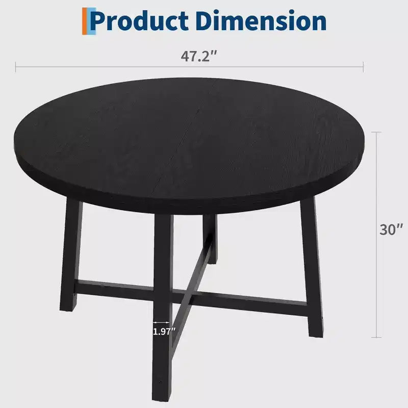 Coolmee Table à Manger Ronde de 47 Pouces, Table de Dîner Industrielle pour 4 à 6 Personnes, Table de Cuisine en Bois avec Cadre Métallique Robuste (Chaises non incluses)
