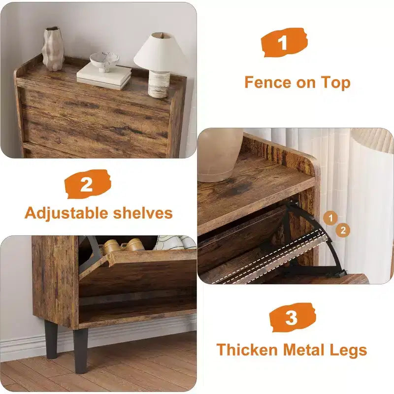 Meuble à chaussures GustoWave avec tiroirs basculants, meuble de rangement en bois avec étagère réglable, rangement à chaussures, meuble à chaussures caché pour couloir, entrée