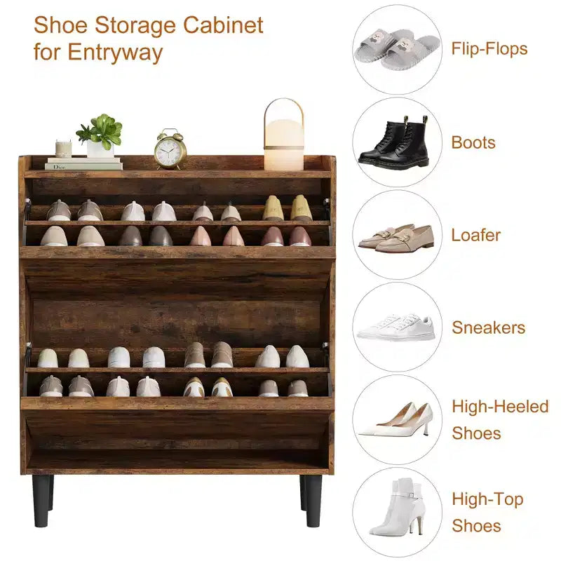 Meuble à chaussures GustoWave avec tiroirs basculants, meuble de rangement en bois avec étagère réglable, rangement à chaussures, meuble à chaussures caché pour couloir, entrée