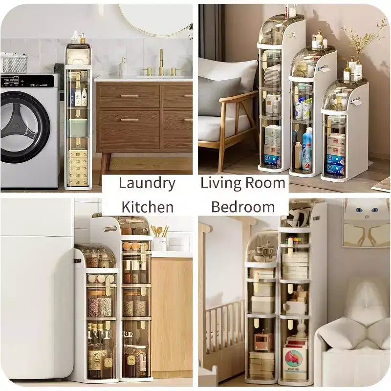Meuble de rangement de salle de bain fin à 4 niveaux, armoire de plancher étroite étanche, organisateur de rangement de salle de bain pour petits espaces, buanderie, cuisine, bureau
