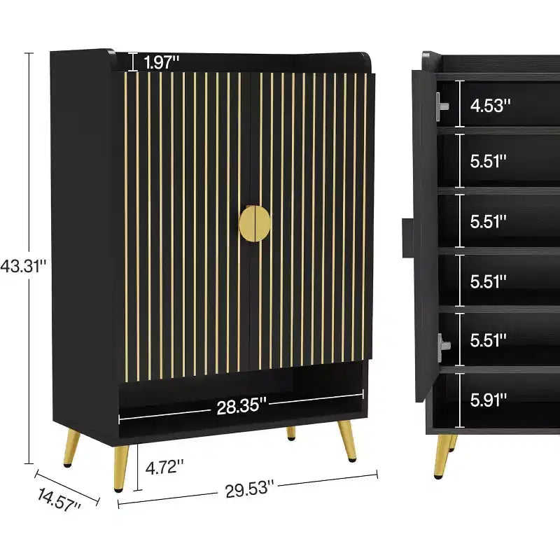 Meuble à chaussures Lantine avec portes, armoire à chaussures à 7 niveaux avec étagères réglables, pour entrée, couloir, placard, salon, noir