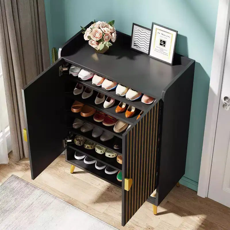 Meuble à chaussures Lantine avec portes, armoire à chaussures à 7 niveaux avec étagères réglables, pour entrée, couloir, placard, salon, noir