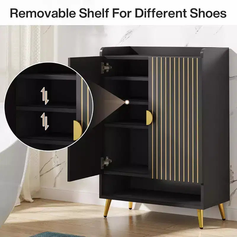 Meuble à chaussures Lantine avec portes, armoire à chaussures à 7 niveaux avec étagères réglables, pour entrée, couloir, placard, salon, noir