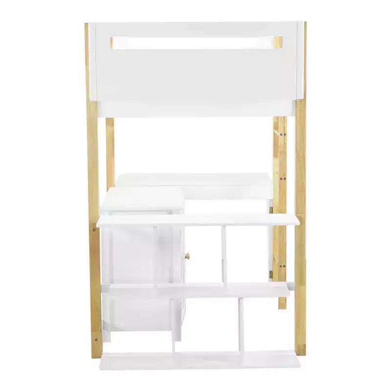 Lit mezzanine avec bureau pliable, cadre de lit mezzanine en bois avec armoire de rangement intégrée et compartiments