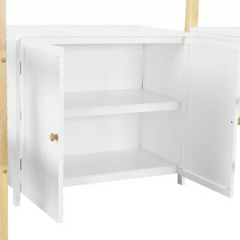 Lit mezzanine avec bureau pliable, cadre de lit mezzanine en bois avec armoire de rangement intégrée et compartiments