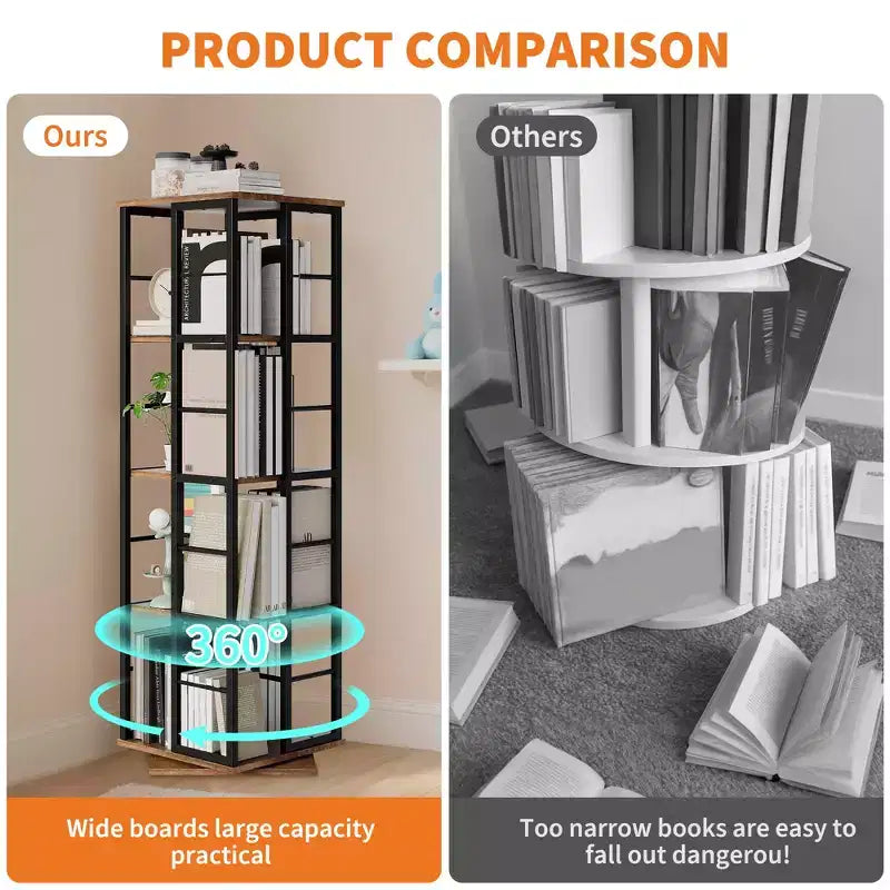 Bibliothèque rotative à 4 niveaux, étagère d'angle de 137 cm de haut, organisateur pivotant à 360° avec cadre métallique, étagères peu encombrantes pour salon, chambre à coucher