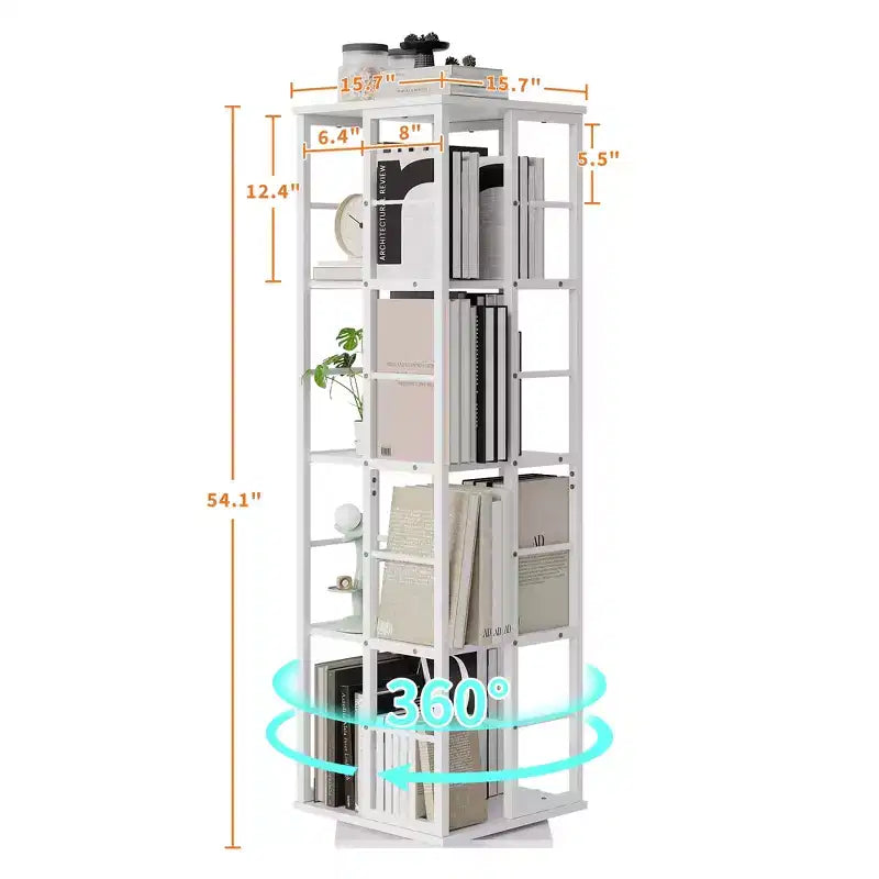Bibliothèque rotative à 4 niveaux, étagère d'angle de 137 cm de haut, organisateur pivotant à 360° avec cadre métallique, étagères peu encombrantes pour salon, chambre à coucher