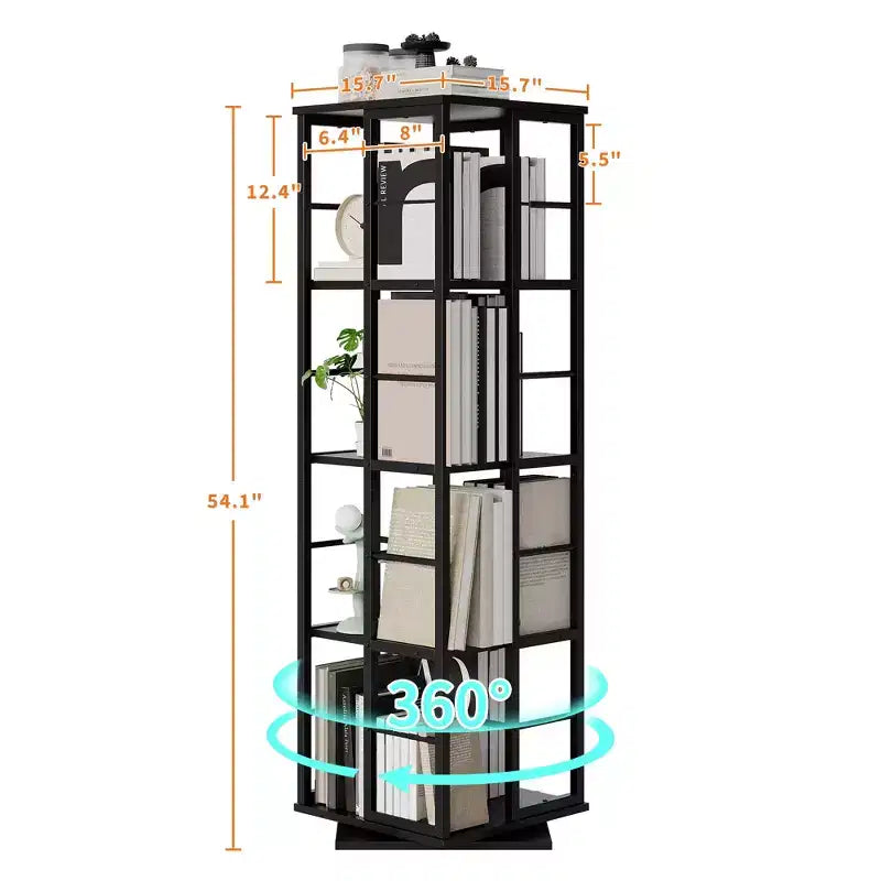 Bibliothèque rotative à 4 niveaux, étagère d'angle de 137 cm de haut, organisateur pivotant à 360° avec cadre métallique, étagères peu encombrantes pour salon, chambre à coucher