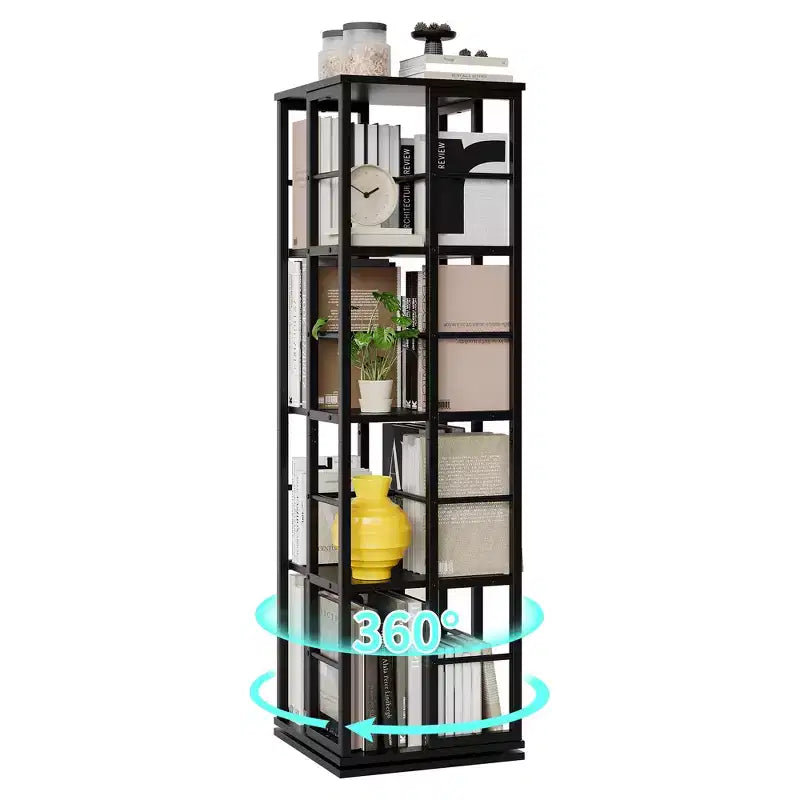 Bibliothèque rotative à 4 niveaux, étagère d'angle de 137 cm de haut, organisateur pivotant à 360° avec cadre métallique, étagères peu encombrantes pour salon, chambre à coucher