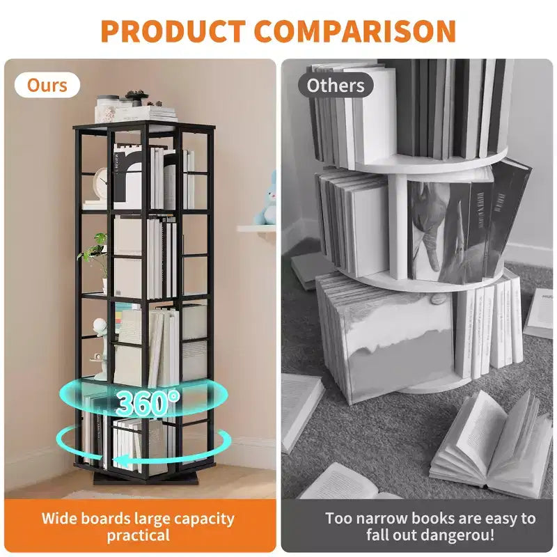 Bibliothèque rotative à 4 niveaux, étagère d'angle de 137 cm de haut, organisateur pivotant à 360° avec cadre métallique, étagères peu encombrantes pour salon, chambre à coucher